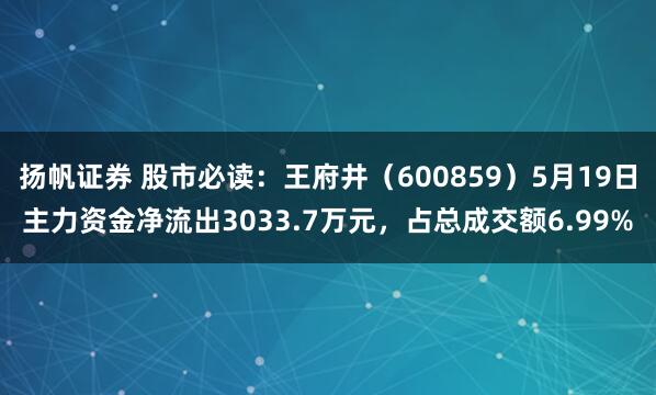 扬帆证券 股市必读：王府井（600859）5月19日主力资金净流出3033.7万元，占总成交额6.99%